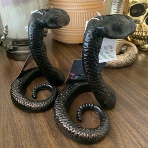 Two Black Metal Snake Taper Candle Holders. NWT.